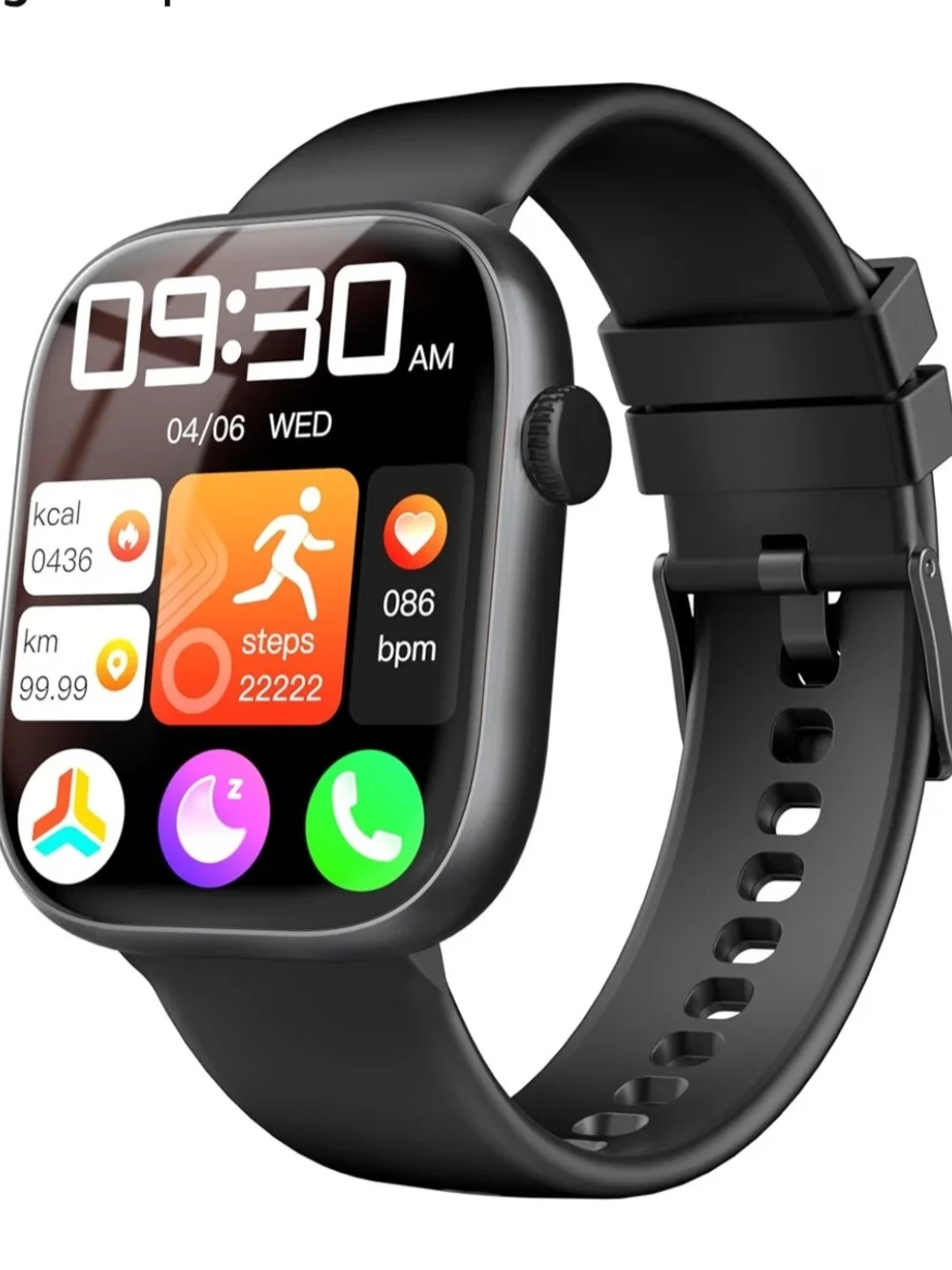 Black Smartwatch with Silicone Band - Touchscreen 1.83
